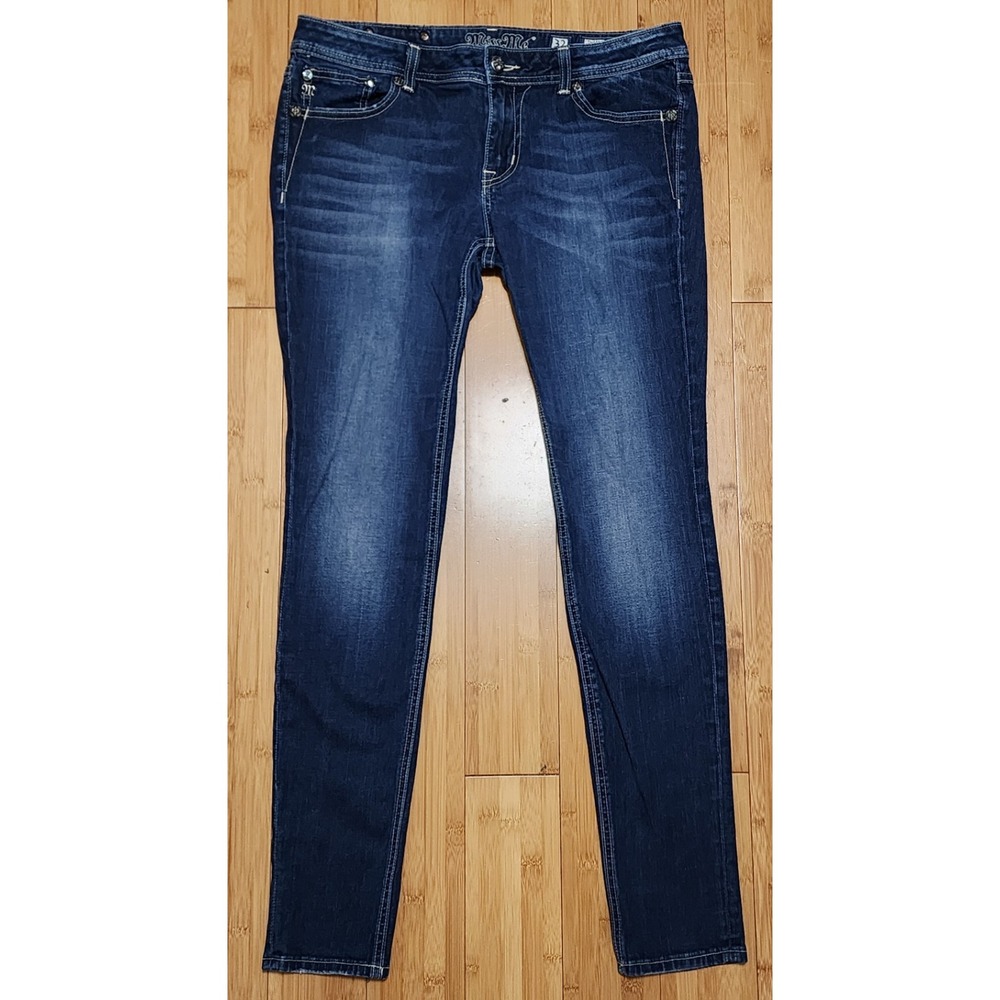 Miss Me Easy Skinny Jeans Womens 32 Blue Fleur De Lis Rhinestone JP5182G
